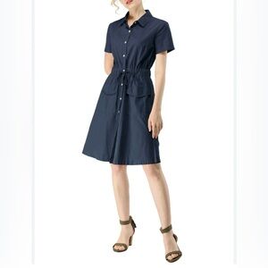 Allegra K Button-Up Cotton Mini Dress, Size L, Color Navy Blue